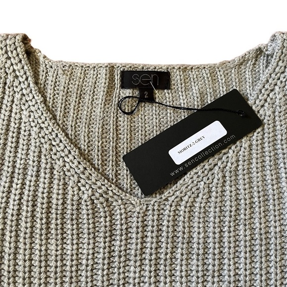 Sen “Moritz” gray chunky knit v-neck relaxed boxy fit pullover sweater - Picture 2 of 3